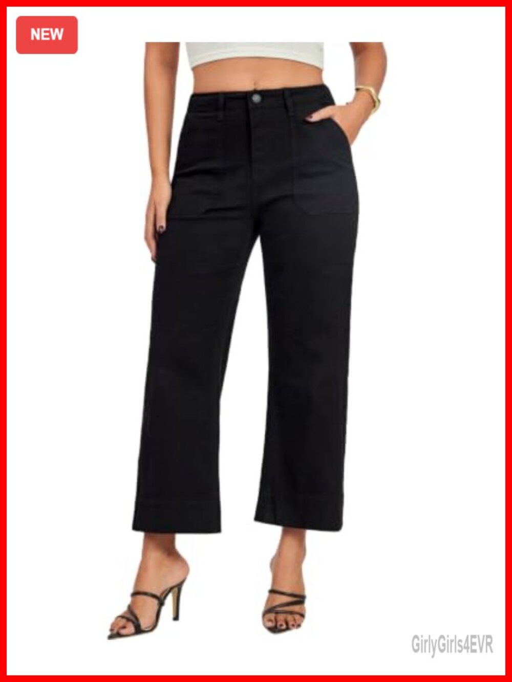 Wide Leg High Waisted Cropped Jeans with Pockets Stretchy